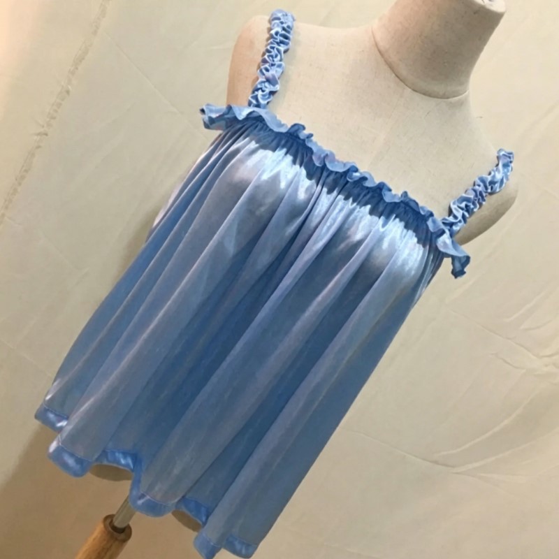Suspender Tank Top - Tank Top Tali Spaghetti Ruffle Mengkilap